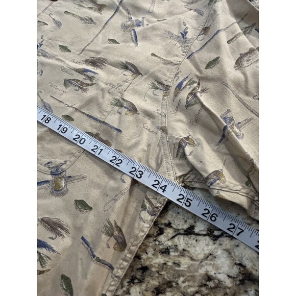 Woolrich Shirt Mens LGE Beige Fishing Print Short‎ Sleeve Button Down Outdoor - Picture 6 of 8